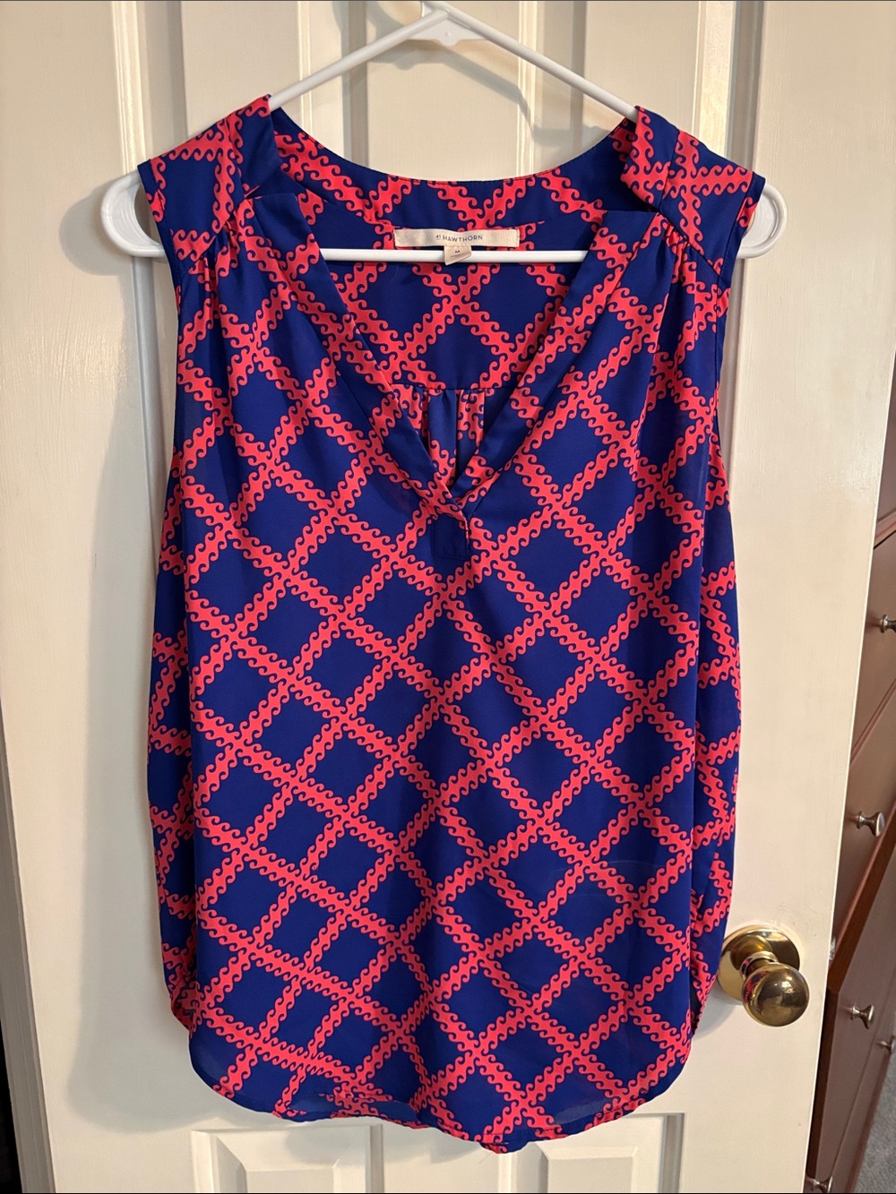 41 Hawthorn Blue Camisole with Pink Geometric Print